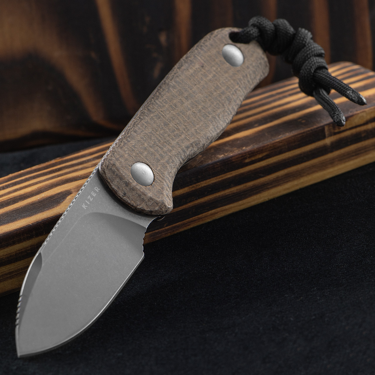 Kizer Drop Bear 1094A1 Burlap Micarta Fixed Blade